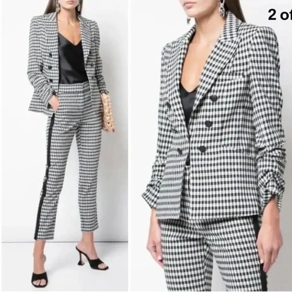 Veronica Beard Caldwell Dickey Blazer Gingham Black White NWT